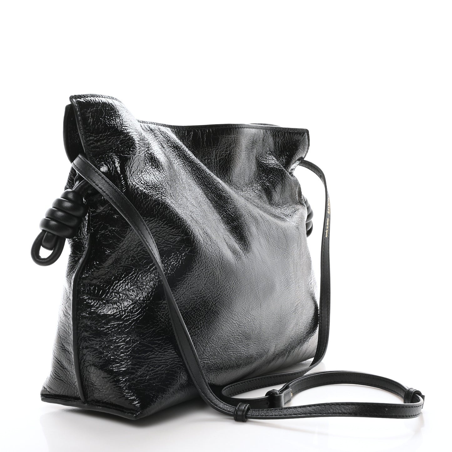 Crackle Patent Calfskin Medium Flamenco Knot Bag Black
