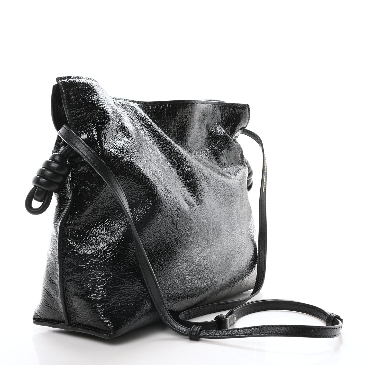 Loewe Crackle Patent Calfskin Medium Flamenco Knot Bag Black 3 of 9