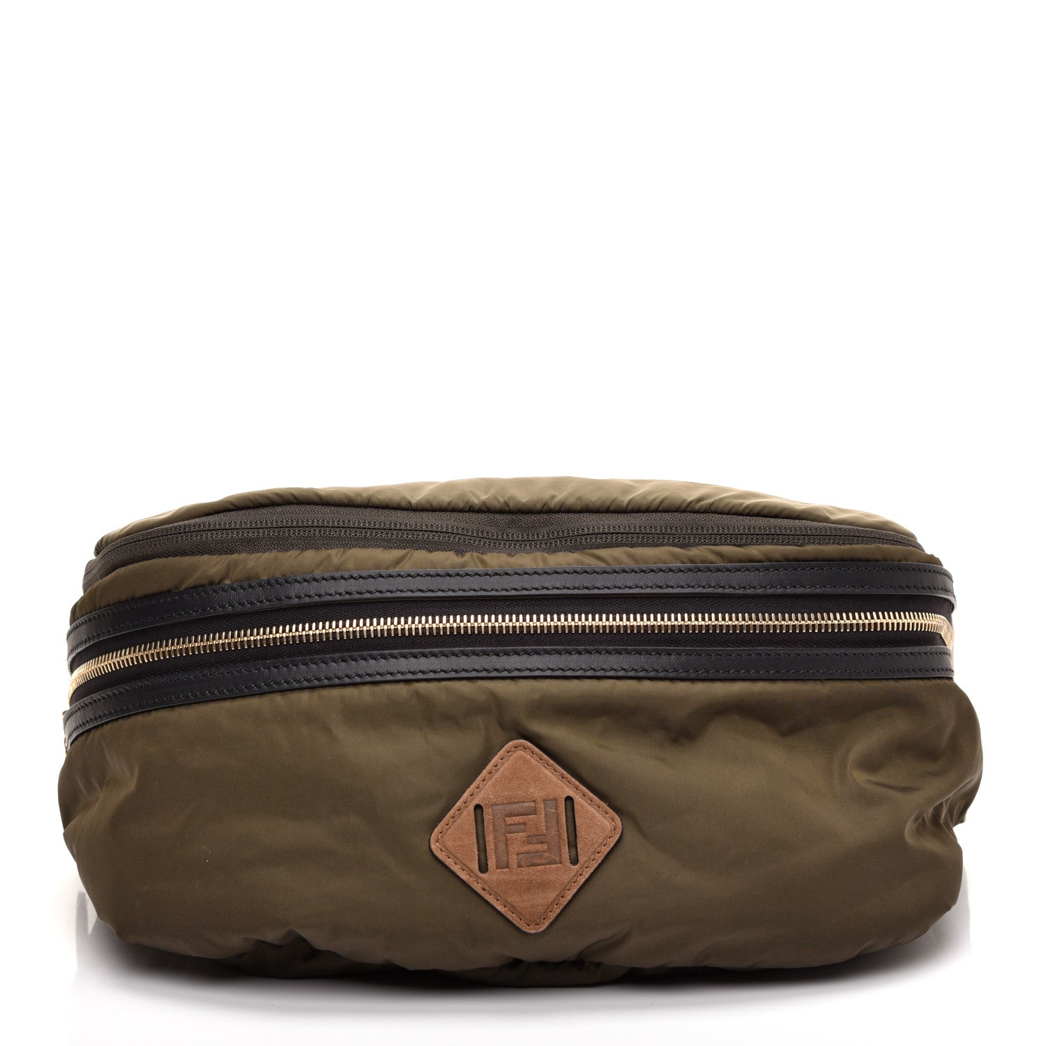 Fendi Nylon Dolmias Vitello Grace FF Convertible Drawstring Backpack Military Brown Tortora 8 of 14
