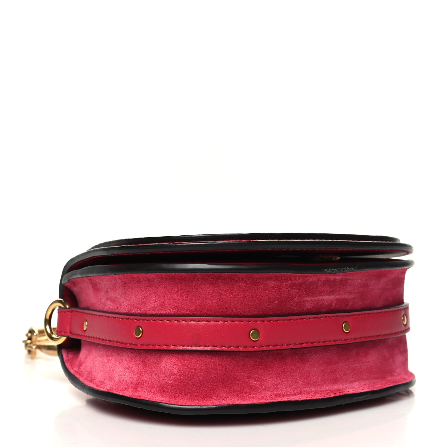 Calfskin Suede Crocodile Embossed Small Nile Bracelet Bag Crimson Pink