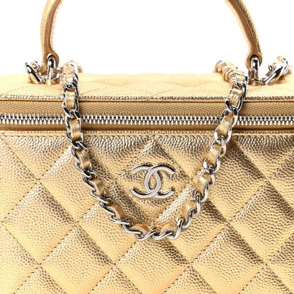 Chanel Metallic Caviar Quilted Small Top Handle Vanity Case With Chain Gold 8 of 11