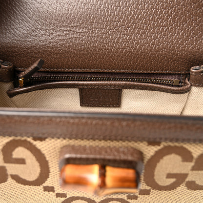 Gucci Monogram Jumbo GG Textured Dollar Calfskin Web Small Bamboo 1947 Top Handle Bag Camel Ebony New Acero 7 of 12