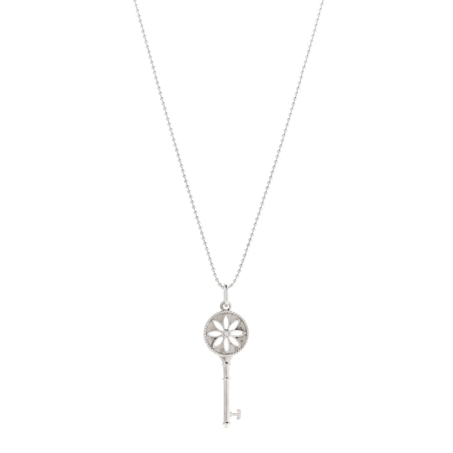 Sterling Silver Diamond Small Daisy Key Pendant Necklace