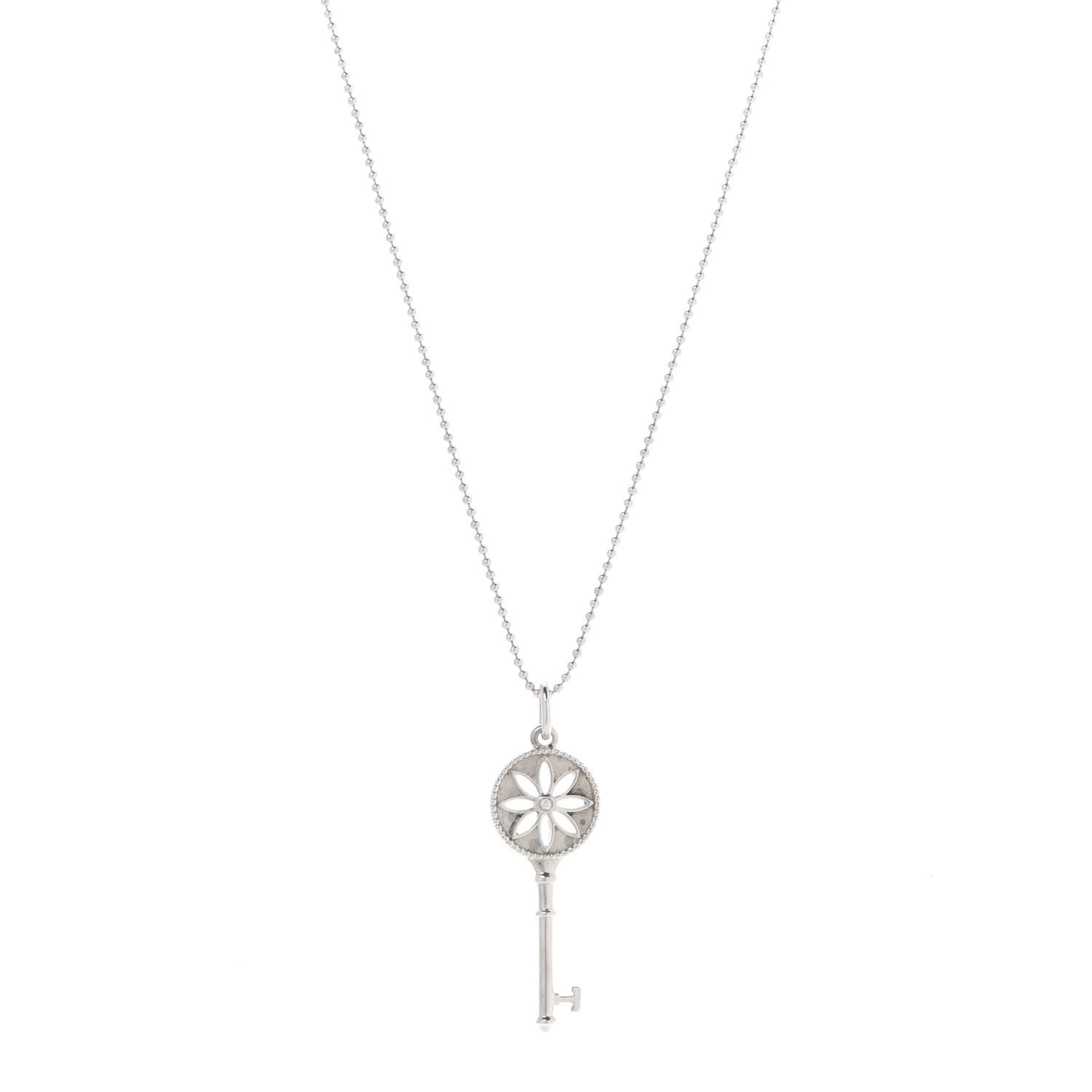 Tiffany Sterling Silver Diamond Small Daisy Key Pendant Necklace 1 of 8