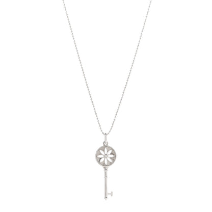 Tiffany Sterling Silver Diamond Small Daisy Key Pendant Necklace 1 of 8