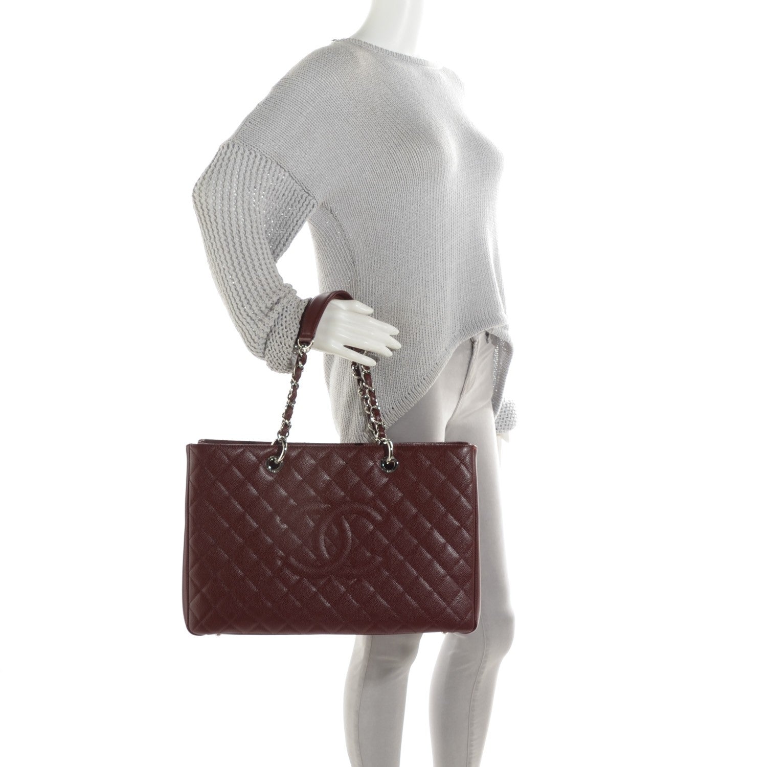 Chanel Caviar Quilted XL Grand Shopping Tote GST Dark Burgundy 2 of 7