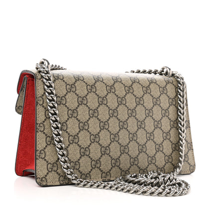 Gucci GG Supreme Monogram Suede Crystal Small Dionysus Shoulder Bag Beige Ebony Vulcanic Red 3 of 11