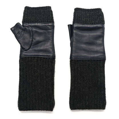 Chanel Wool Lambskin Fingerless Gloves 7.5 Navy Dark Grey 2 of 4