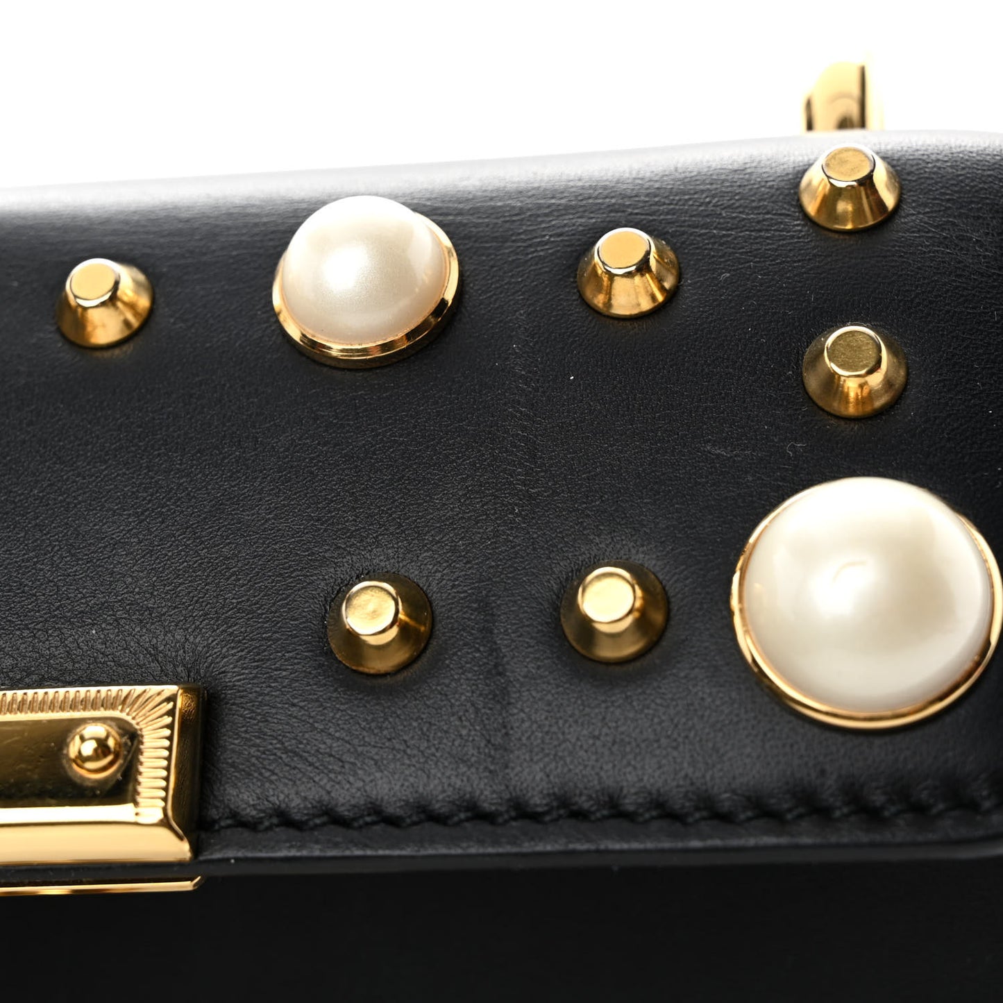 Calfskin Studded Small Padlock Shoulder Bag Black