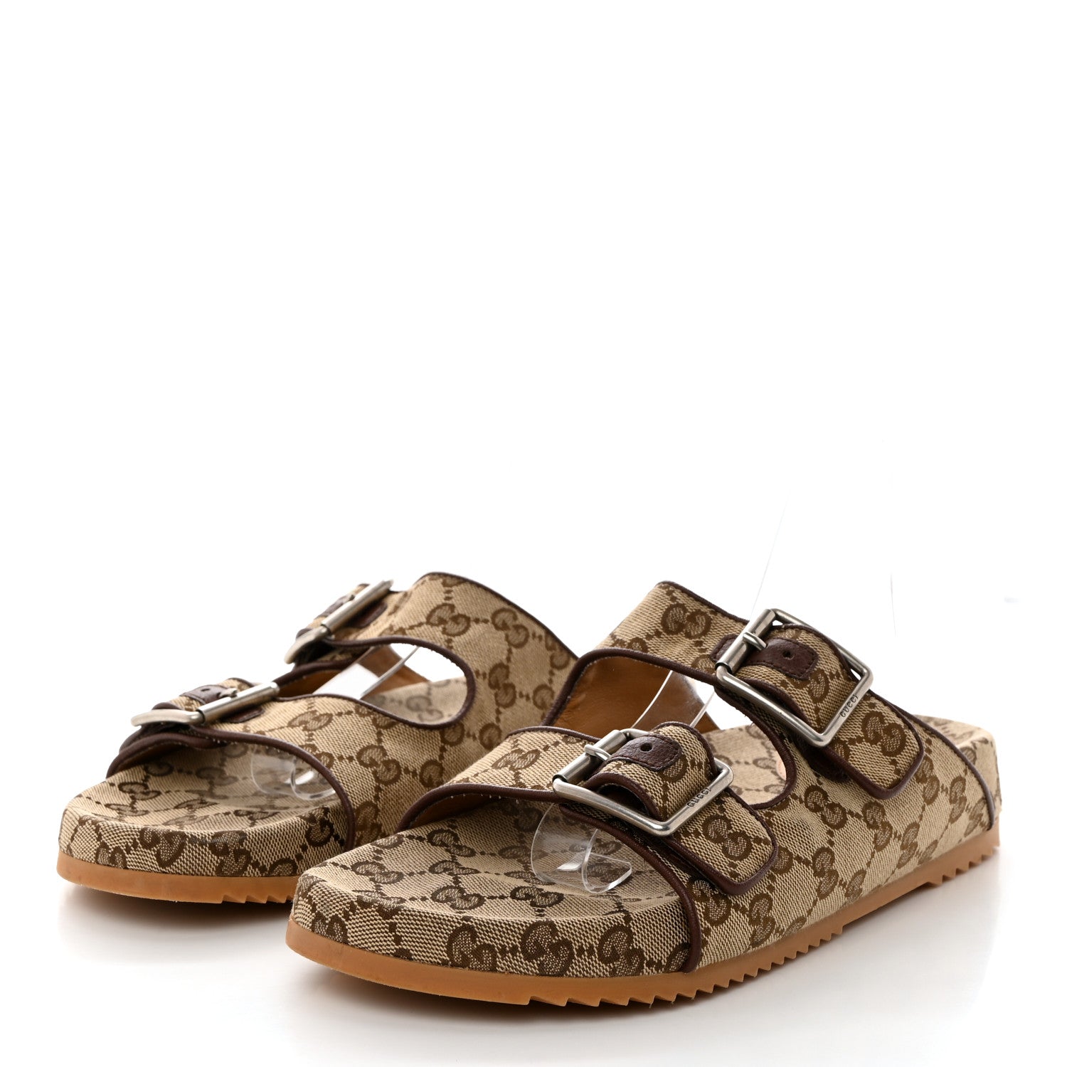 Gucci GG Monogram Lavaredo Eco Fabric Mens Slide Sandals With Straps 8 Beige Ebony Light Brown 3 of 9