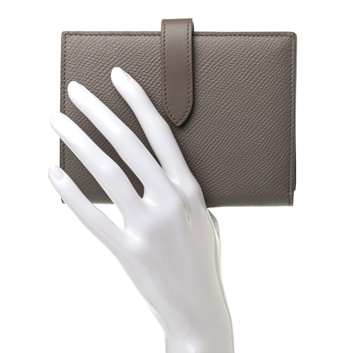 Grained Calfskin Medium Multifunction Strap Wallet Grey