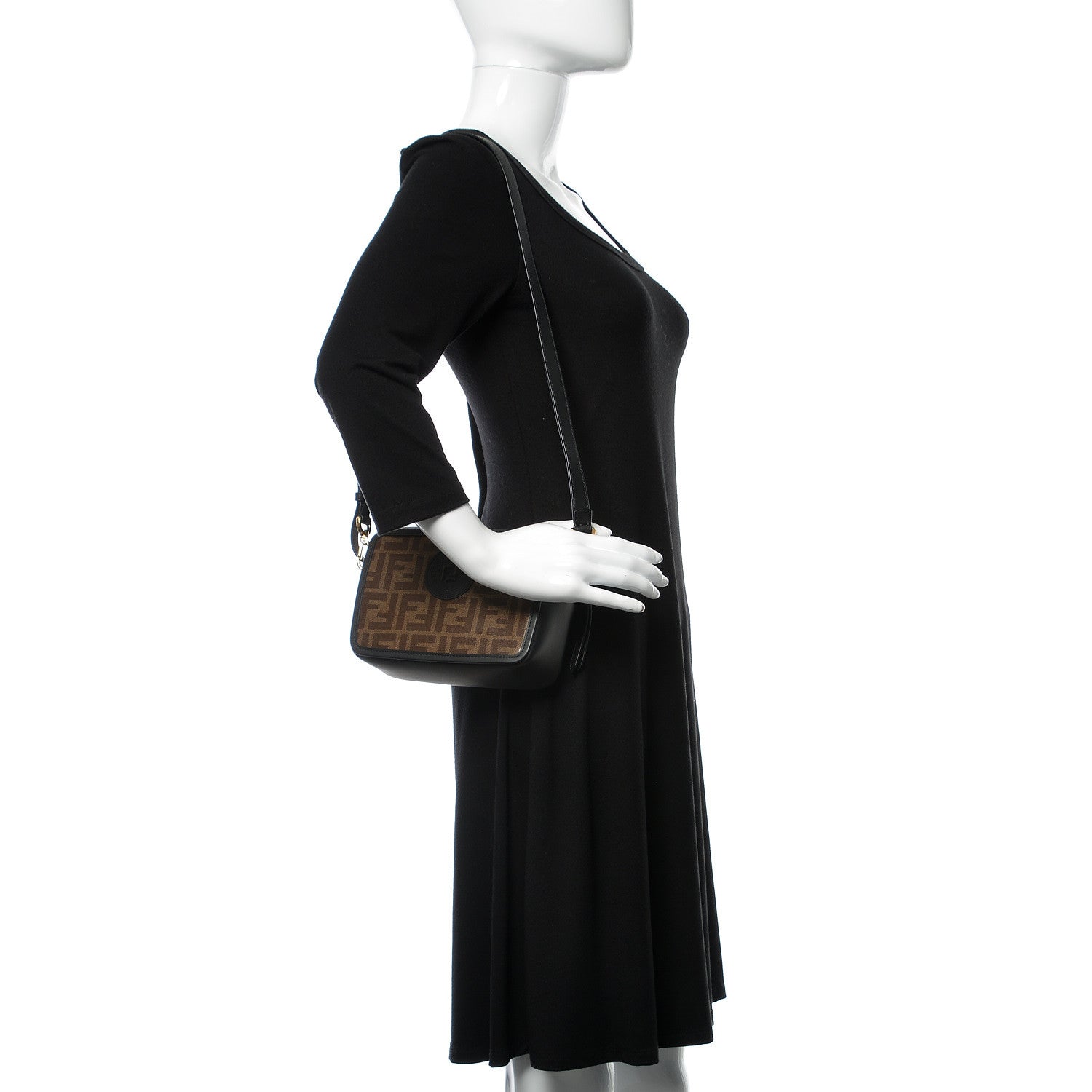 Fendi Glazed Fabric Vitello Century FF 1974 Stamp Patch Mini Camera Case Mogano Panna Black 2 of 9