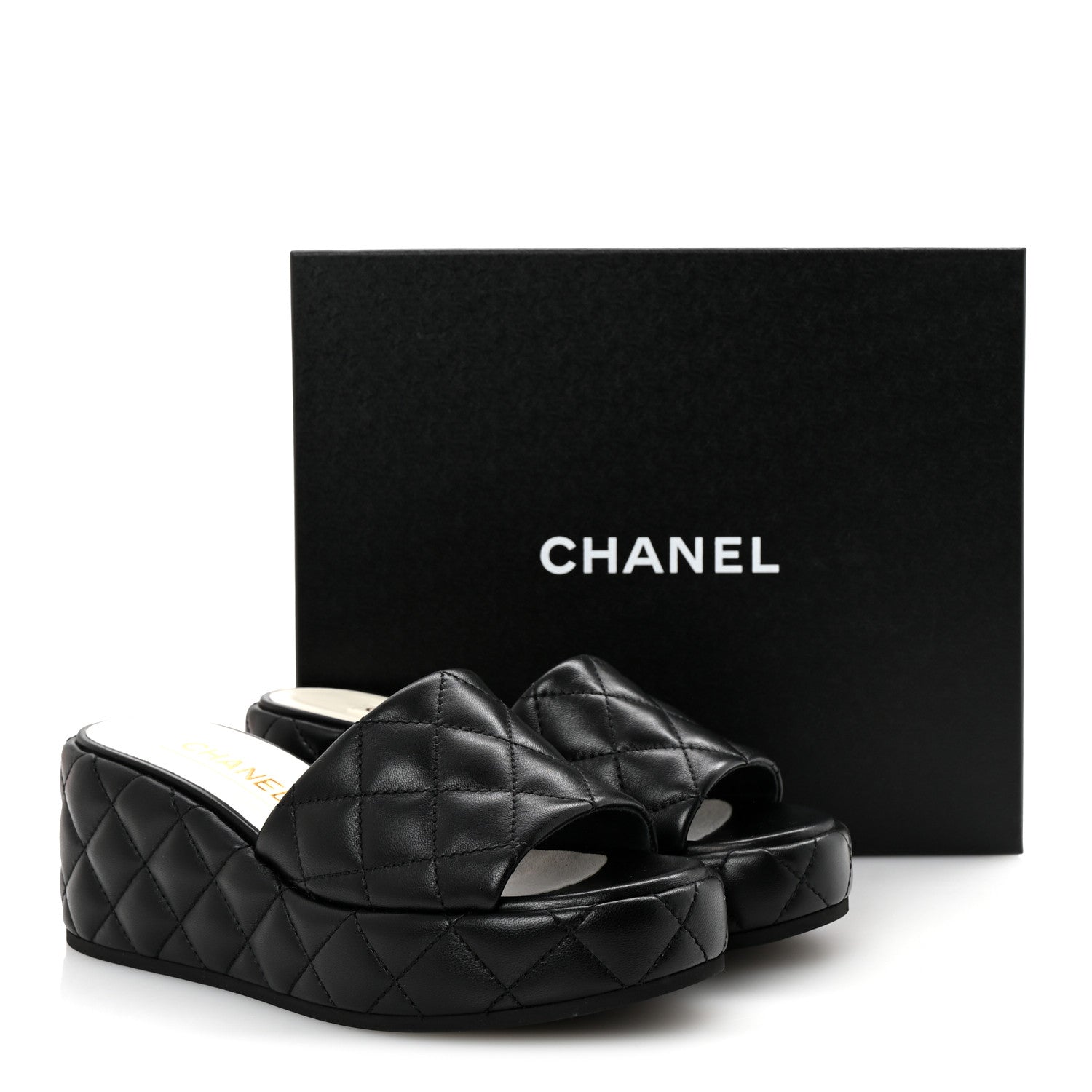 Chanel Lambskin Quilted Camelia CC Wedge Sandal Mules 38.5 Black 10 of 10
