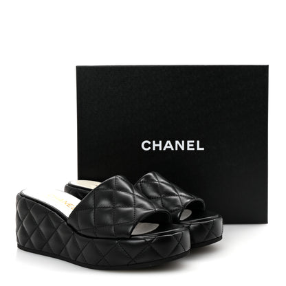 Chanel Lambskin Quilted Camelia CC Wedge Sandal Mules 38.5 Black 10 of 10