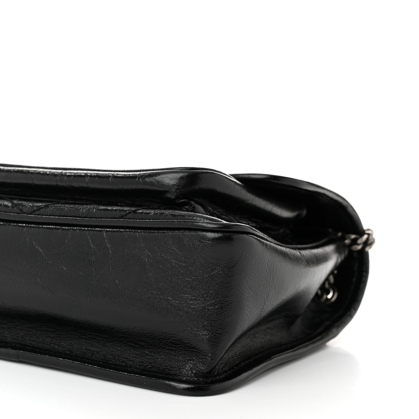 Crinkled Calfskin Matelasse Monogram Baby Niki Chain Satchel Black