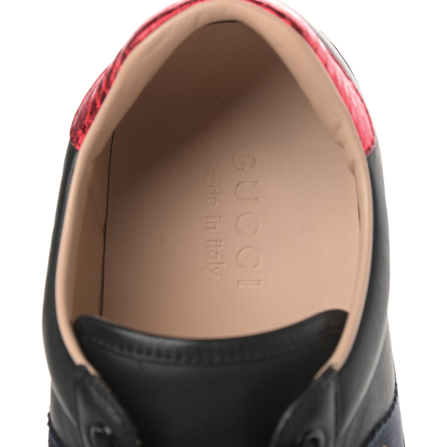 Gucci Miro Soft Calfskin Laminated Ayers Web Bee Embroidered Mens Ace Sneakers 6.5 Black Red Flame Night 9 of 11
