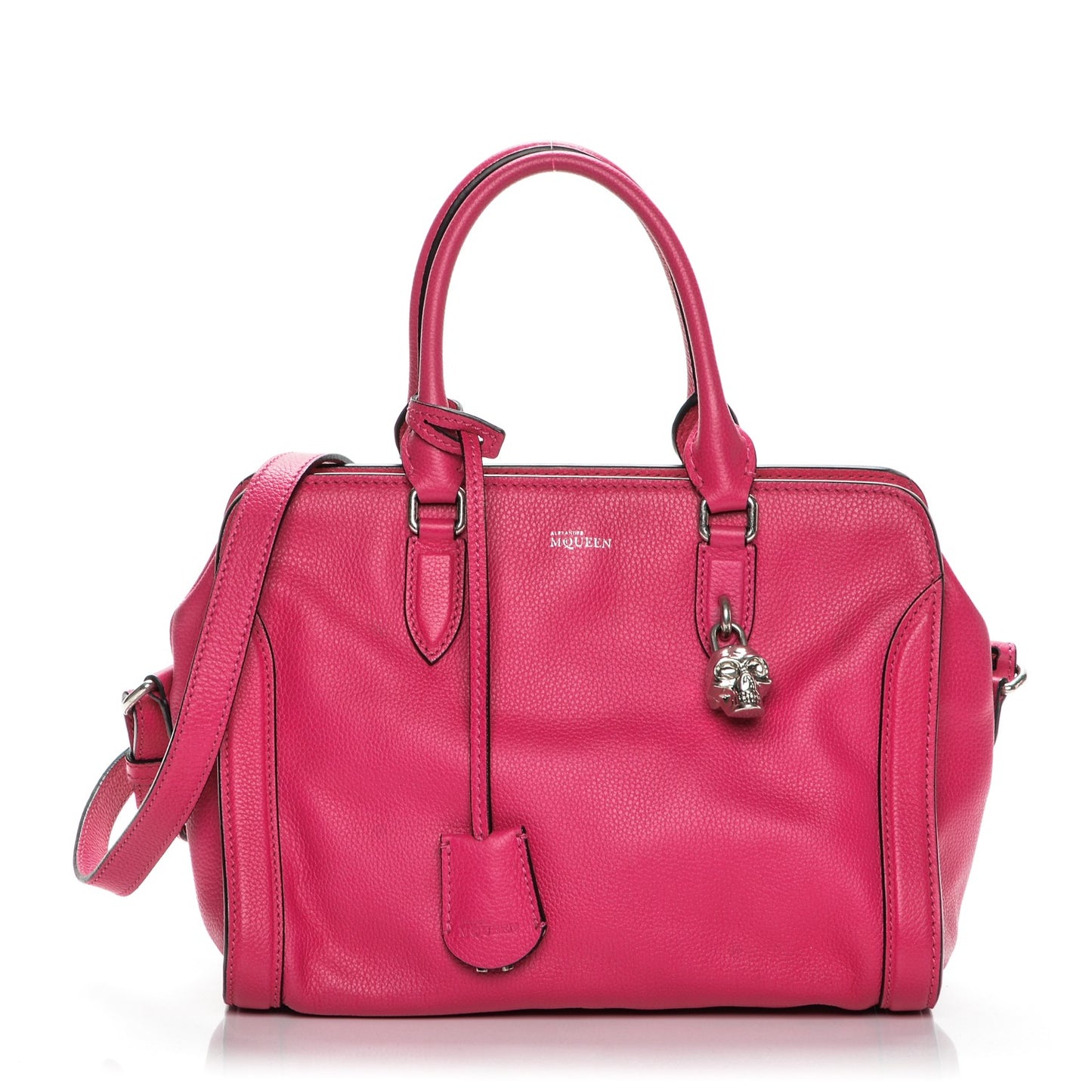 Pebbled Calfskin Small Skull Padlock Zip Around Tote Bouganville