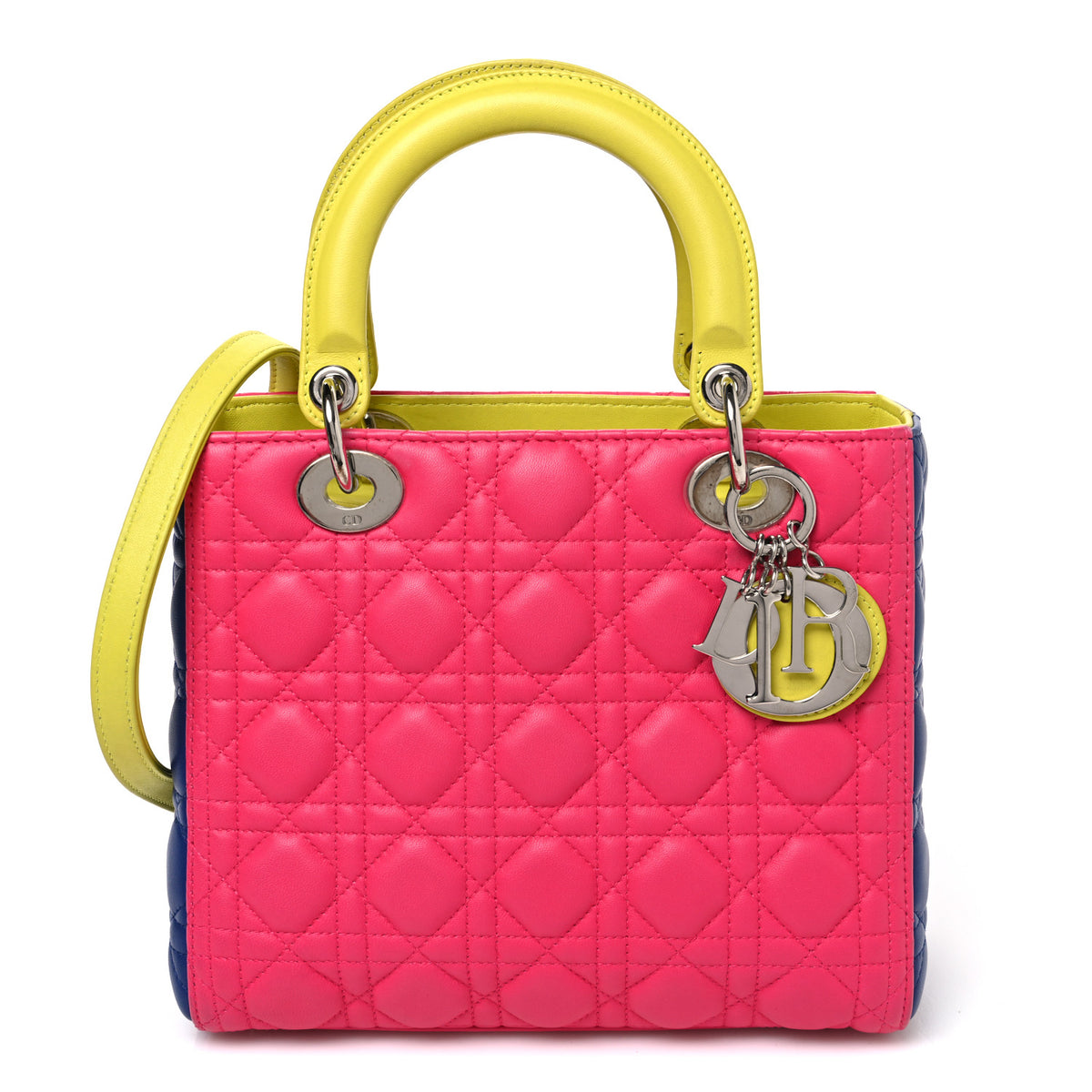 Lambskin Cannage Medium Tri-Color Lady Dior Pink Blue Yellow