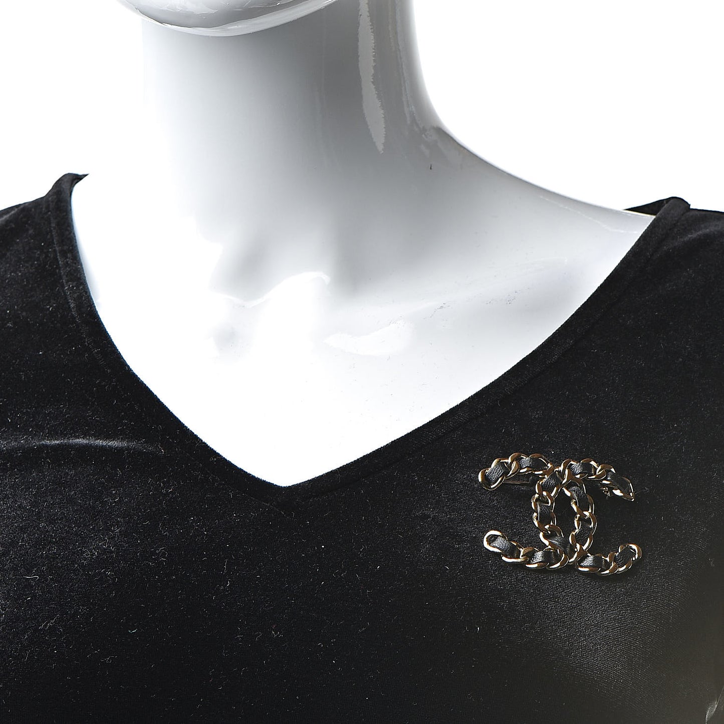 Lambskin Chain CC Brooch Black Gold