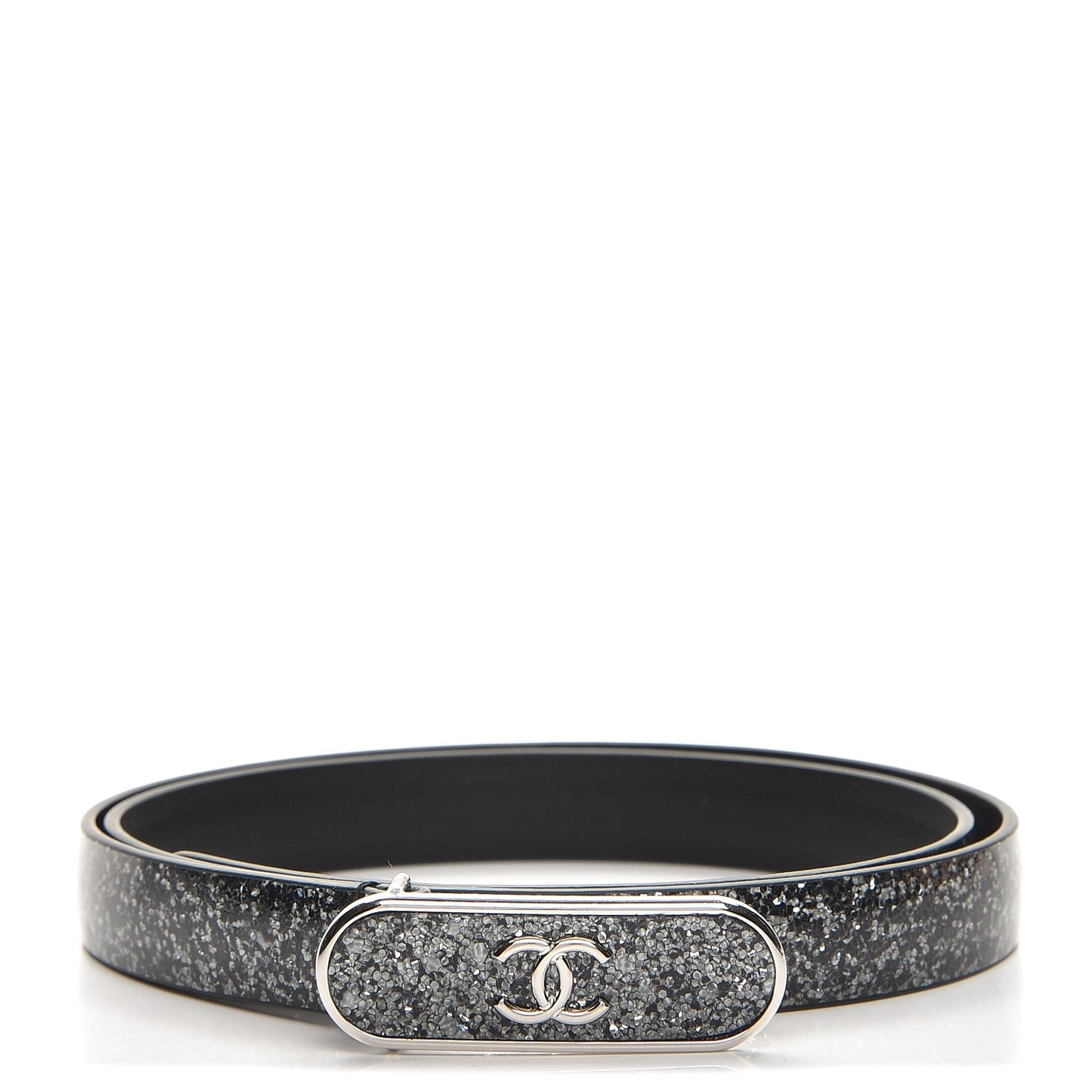 Glitter Calfskin CC Logo Skinny Belt 80 32 Black