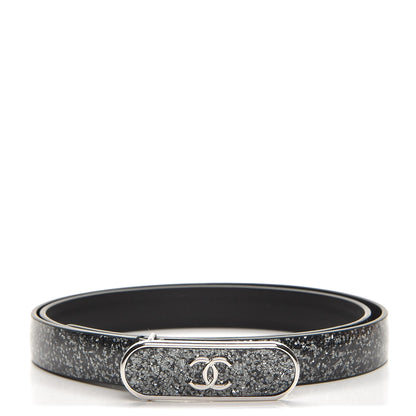 Chanel Glitter Calfskin CC Logo Skinny Belt 80 32 Black 1 of 8