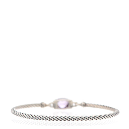 David Yurman Sterling Silver Diamond Amethyst 3mm Petite Wheaton Bracelet 3 of 4
