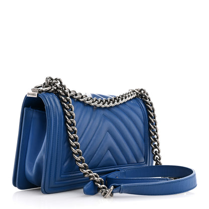 Chanel Calfskin Chevron Quilted Medium Boy Flap Blue 3 of 14