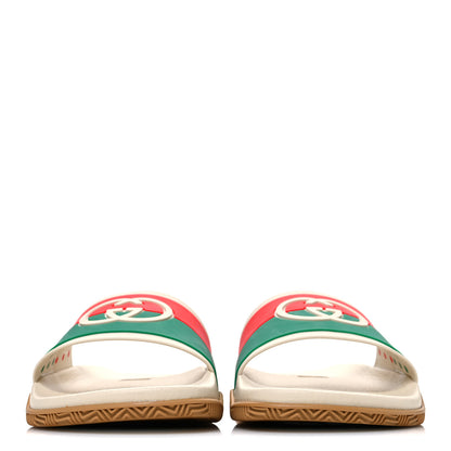 Gucci Rubber Web Womens Interlocking G Slide Sandals 39 Mystic White Green Red 3 of 10