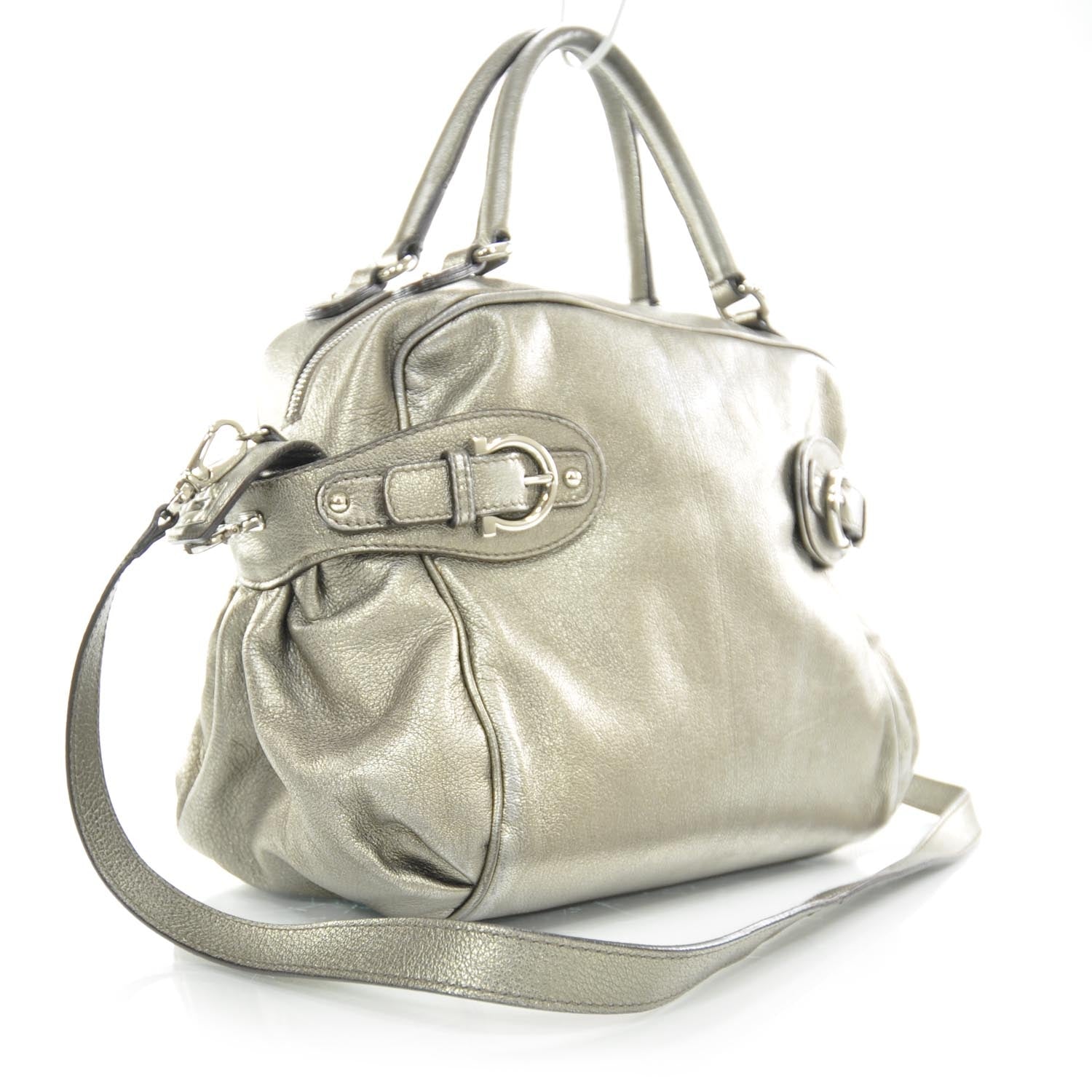 FASHIONPHILE SALVATOREFERRAGAMOLeatherGanciniBuckleSatchelMetallic 3 of 8