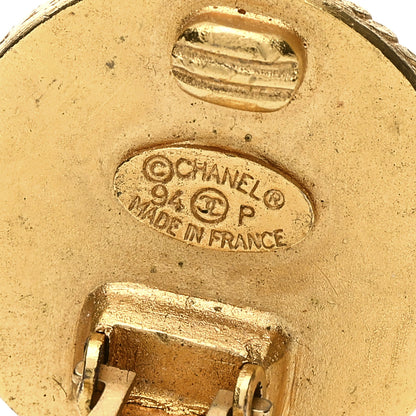 Chanel Metal CC Mother of Pearl and Wood Clip On Earrings Gold 4 of 4