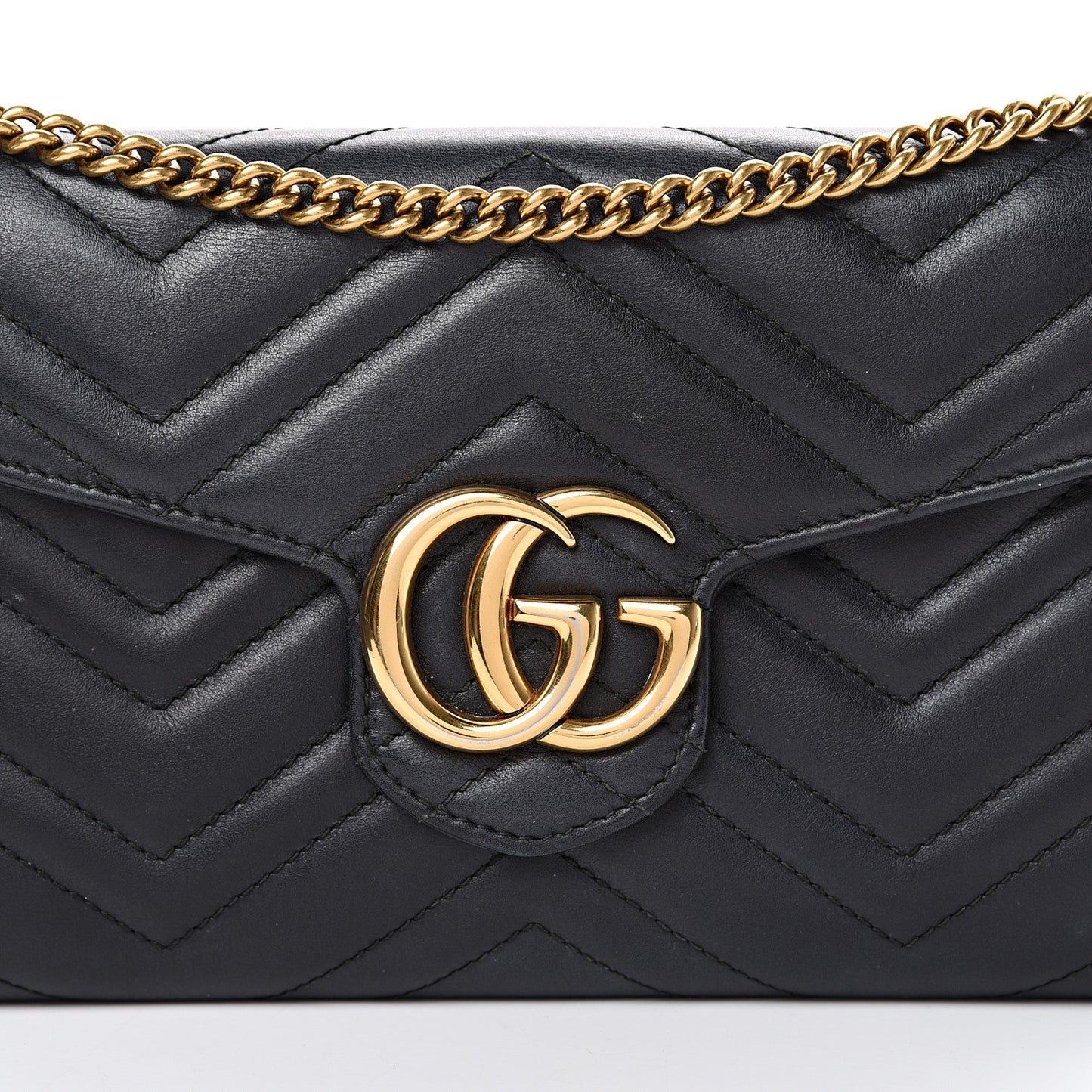 Calfskin Matelasse Mini GG Marmont Chain Wallet Black