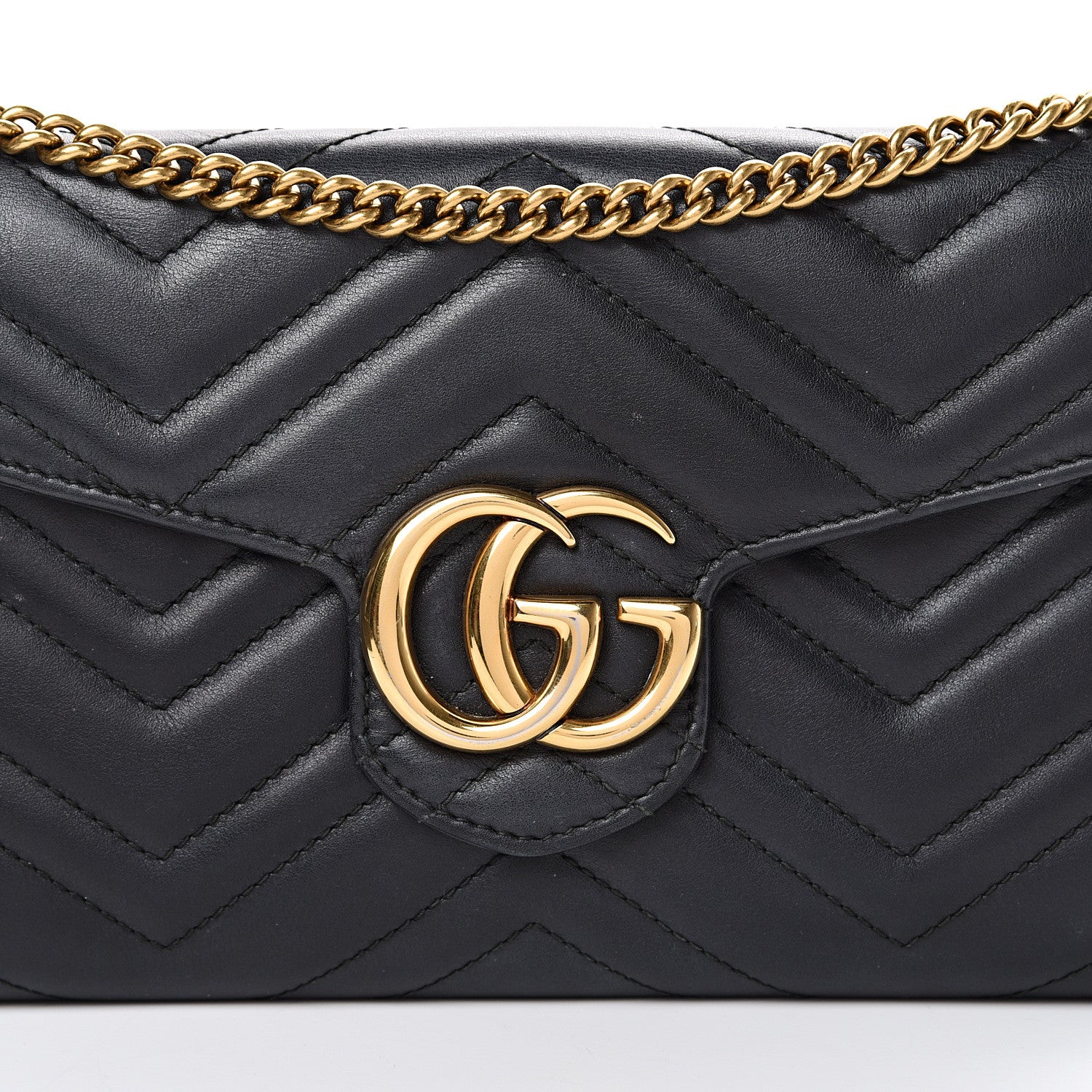 Gucci Calfskin Matelasse Mini GG Marmont Chain Wallet Black 12 of 15