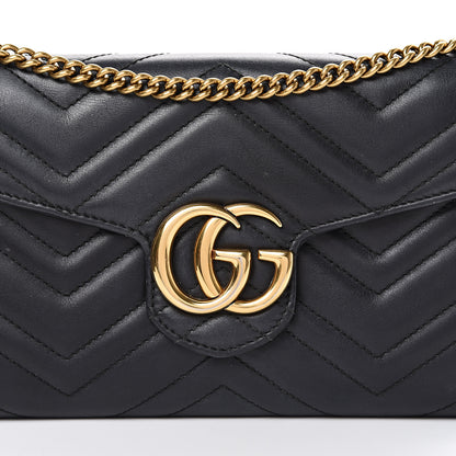 Gucci Calfskin Matelasse Mini GG Marmont Chain Wallet Black 12 of 15
