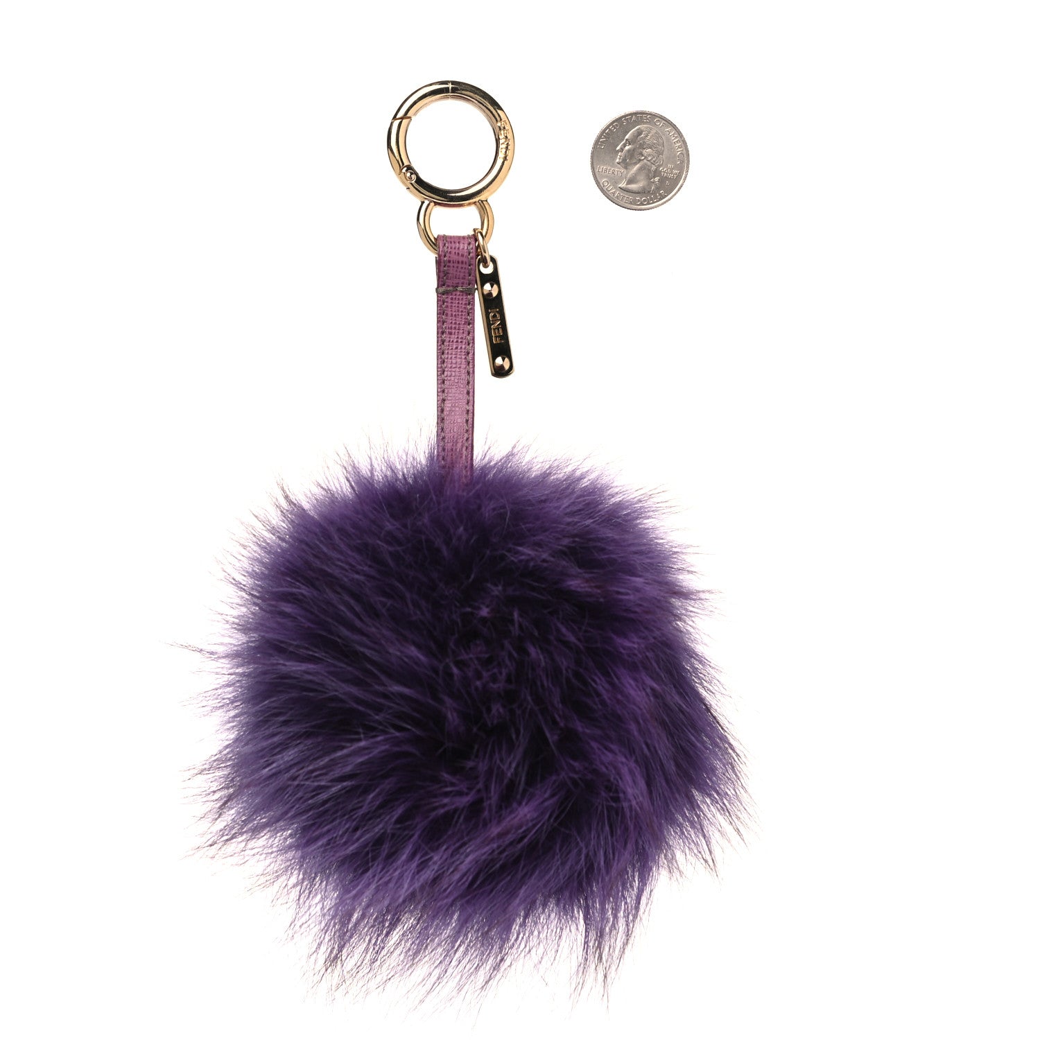 Fendi Fox Fur Vitello Elite Pom Pom Bag Charm Purple 2 of 3