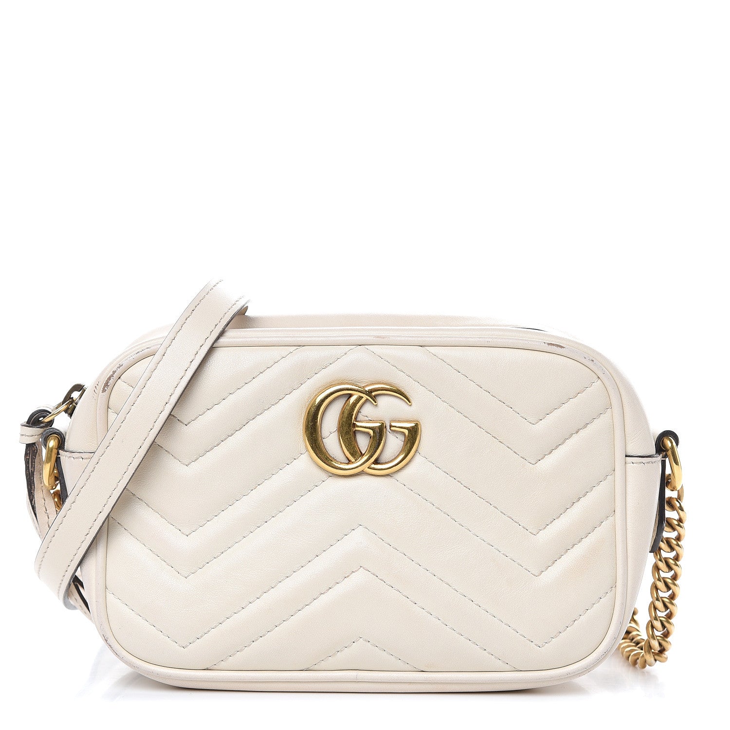 Gucci Calfskin Matelasse Mini GG Marmont Chain Shoulder Bag White 1 of 18