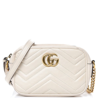 Gucci Calfskin Matelasse Mini GG Marmont Chain Shoulder Bag White 1 of 18