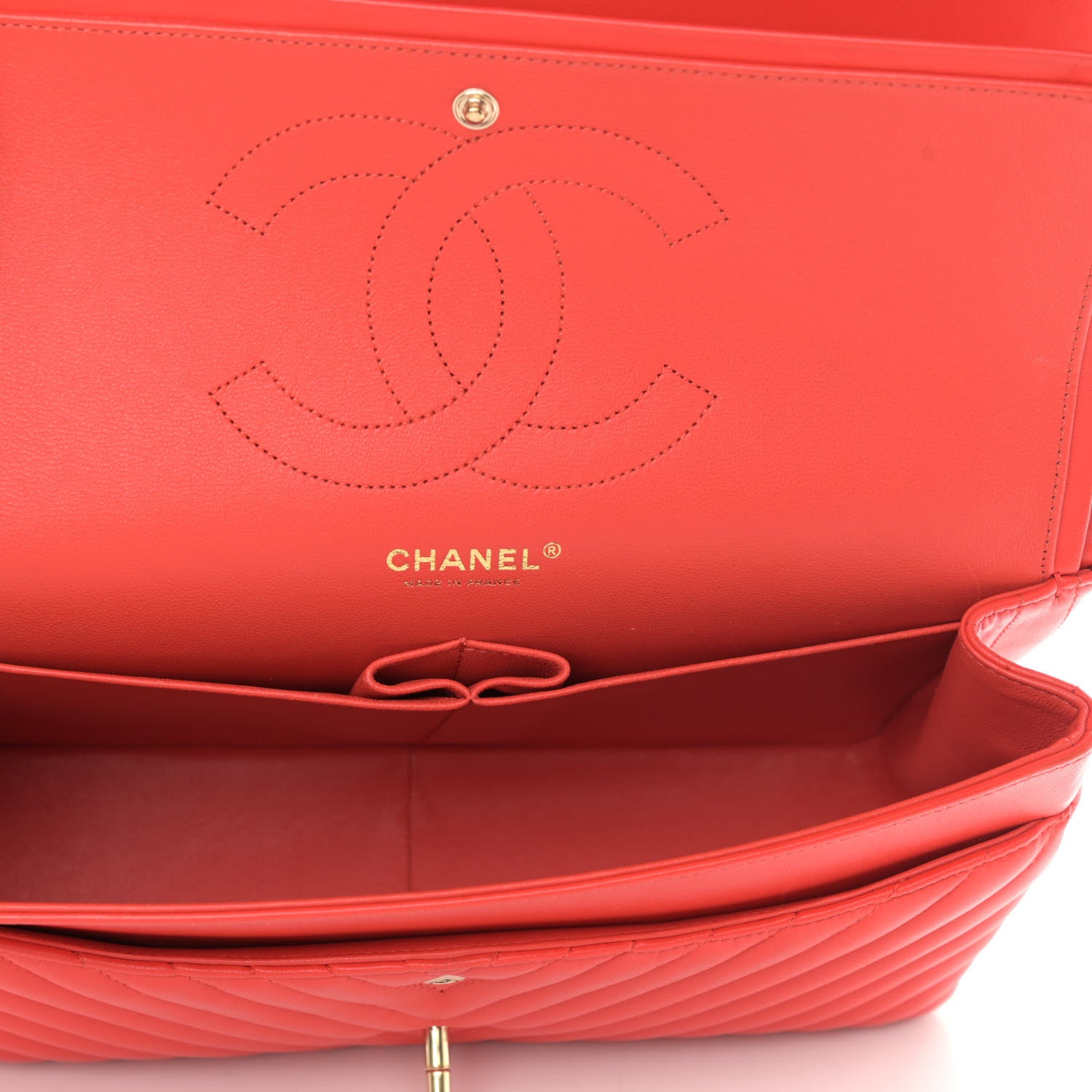 Chanel Lambskin Chevron Quilted Jumbo Double Flap Red 5 of 13