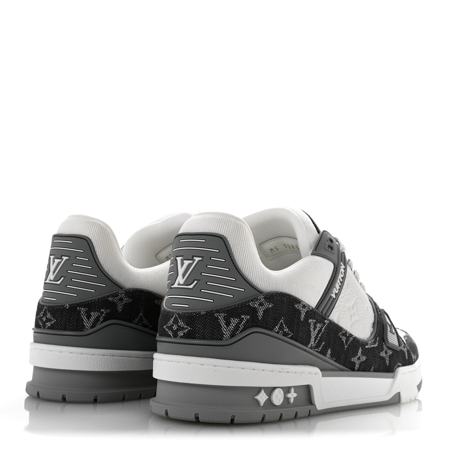 Calfskin Embossed Monogram Denim Mens LV Trainer Sneakers 10 Grey