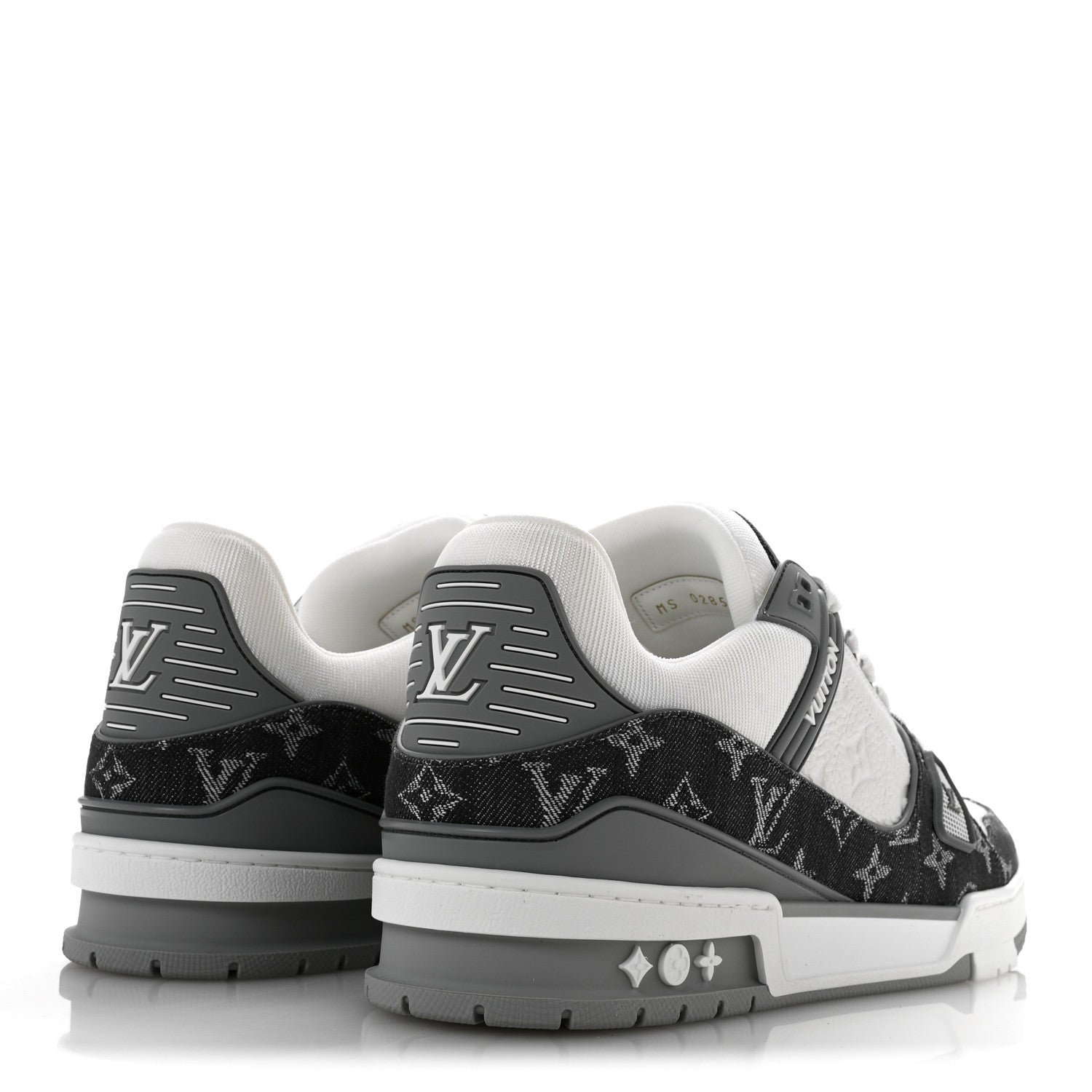 Louis Vuitton Calfskin Embossed Monogram Denim Mens LV Trainer Sneakers 10 Grey 5 of 9