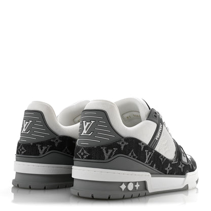Louis Vuitton Calfskin Embossed Monogram Denim Mens LV Trainer Sneakers 10 Grey 5 of 9