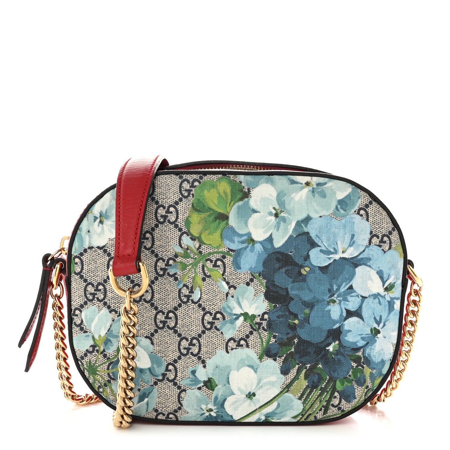 Gucci GG Supreme Monogram Blooms Mini Chain Shoulder Bag Beige Blue Navy Hibiscus Red 1 of 14