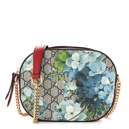 Gucci GG Supreme Monogram Blooms Mini Chain Shoulder Bag Beige Blue Navy Hibiscus Red 1 of 14