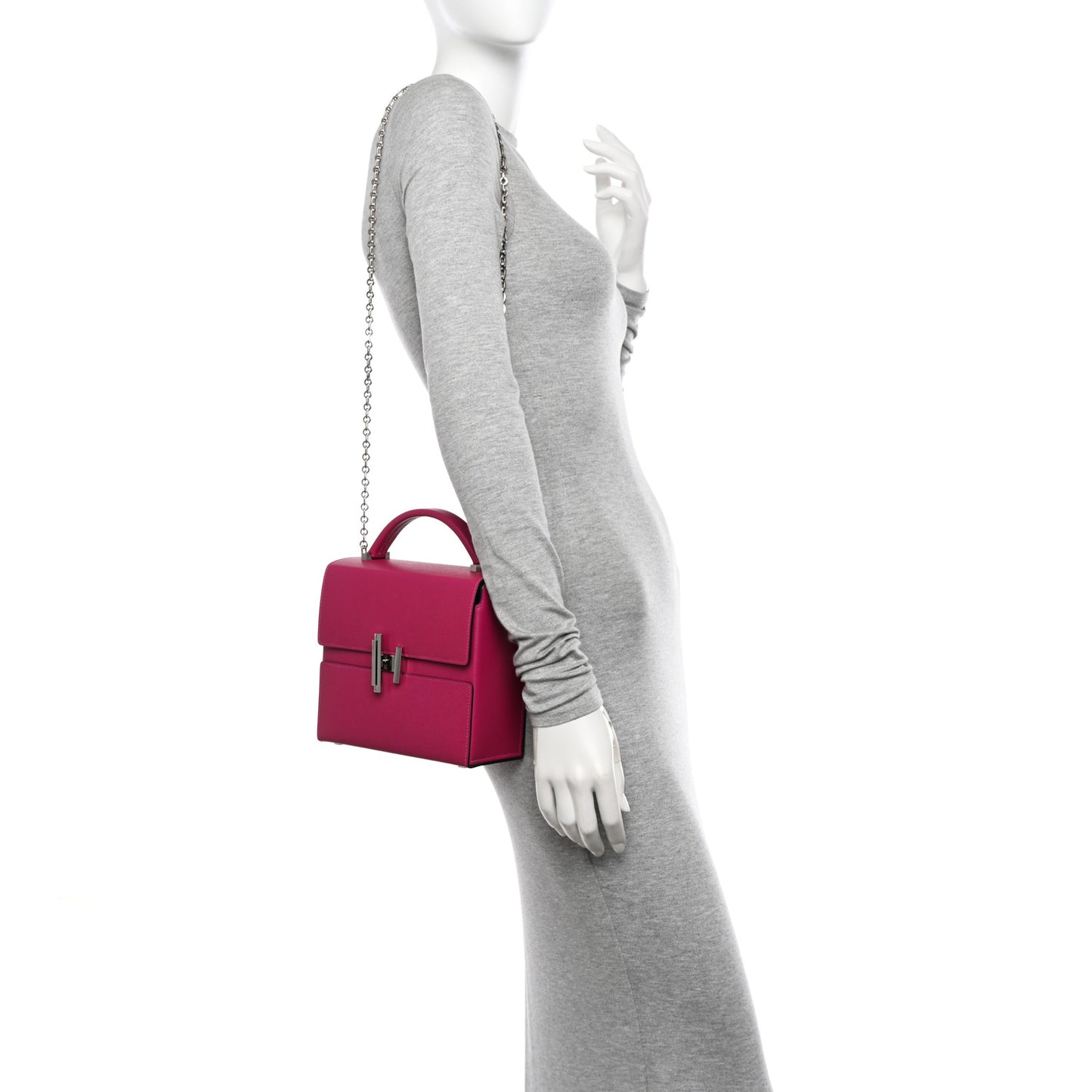 Madame Calfskin Cinhetic Boxy Top Handle Bag Rose Pourpre