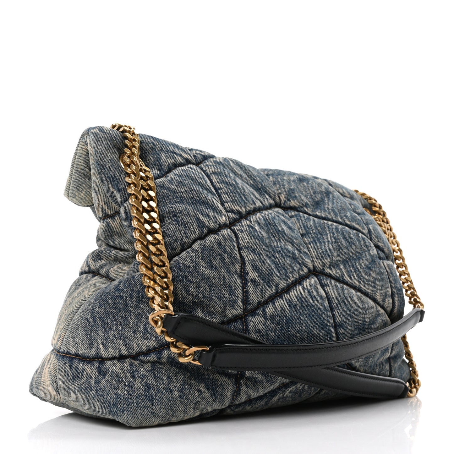 Denim Quilted Medium Loulou Puffer Monogram Chain Satchel Rodeo Blue