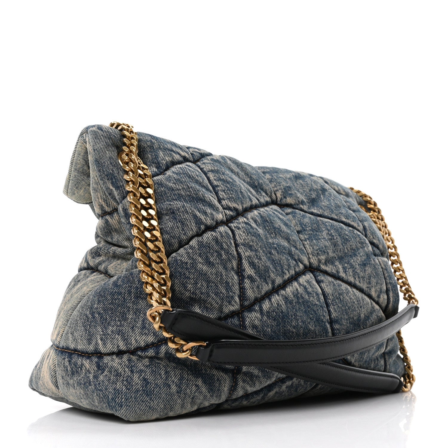 Saint Laurent Denim Quilted Medium Loulou Puffer Monogram Chain Satchel Rodeo Blue 3 of 10