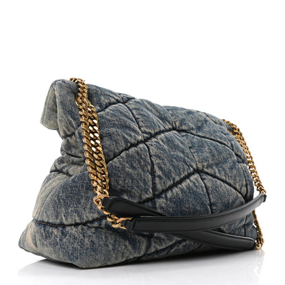 Saint Laurent Denim Quilted Medium Loulou Puffer Monogram Chain Satchel Rodeo Blue 3 of 10