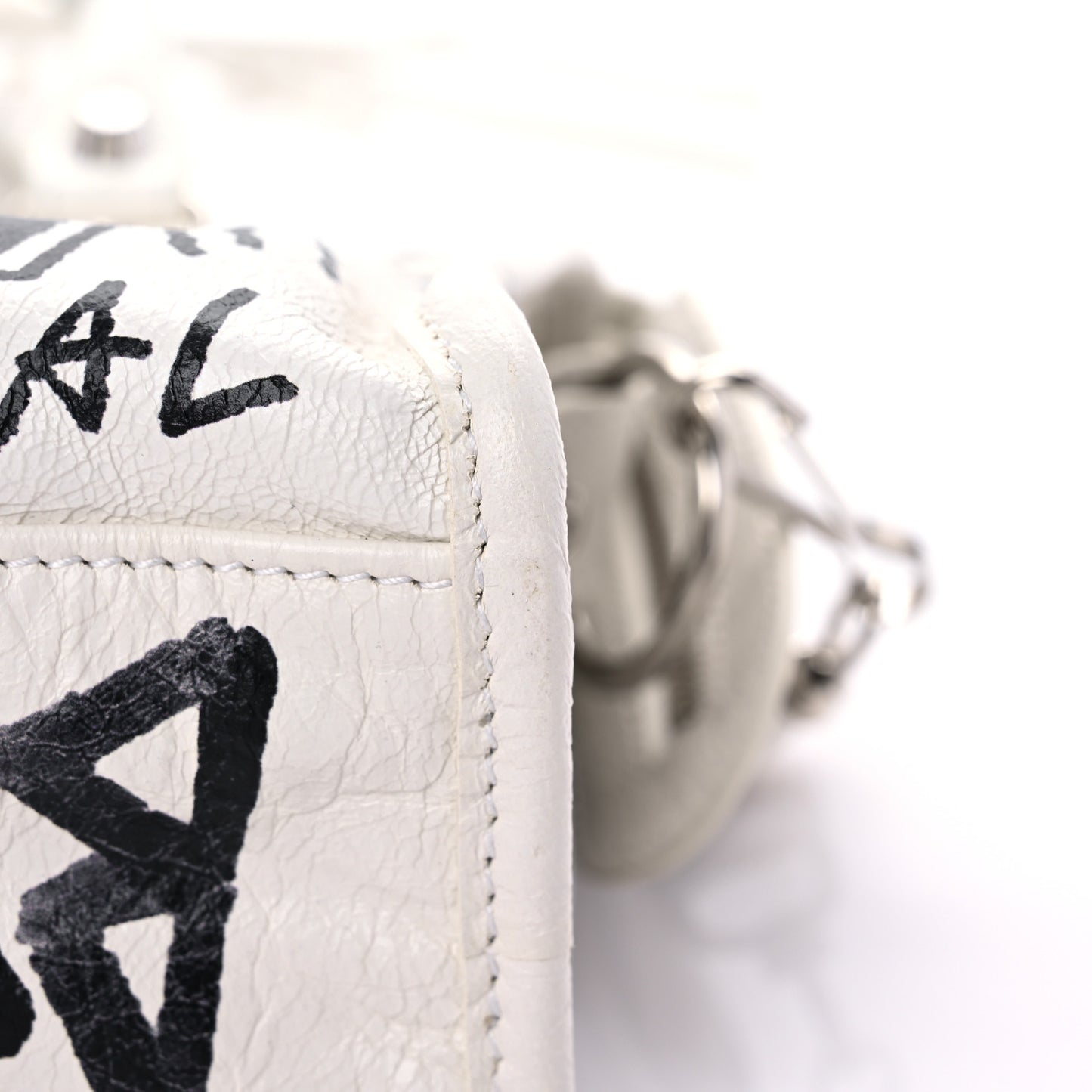 Agneau Arena Graffiti All Over Classic Silver Hardware Mini City White Black