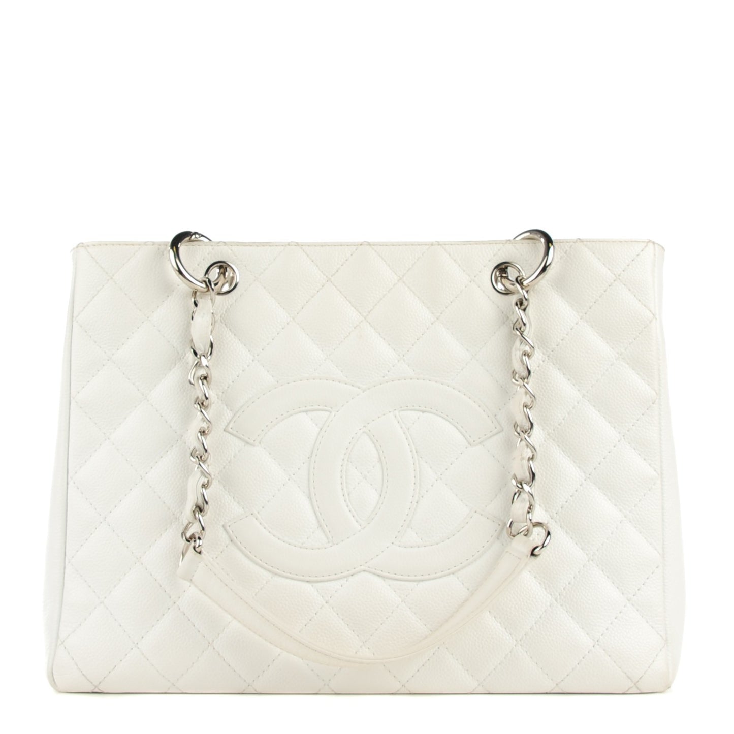 Caviar Quilted Grand Shopping Tote GST White