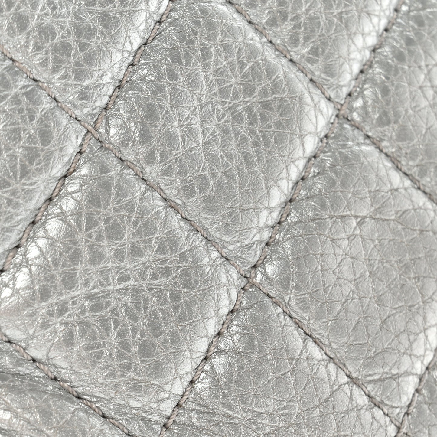 Metallic Calfskin Quilted XXL Travel Flap Bag Silver