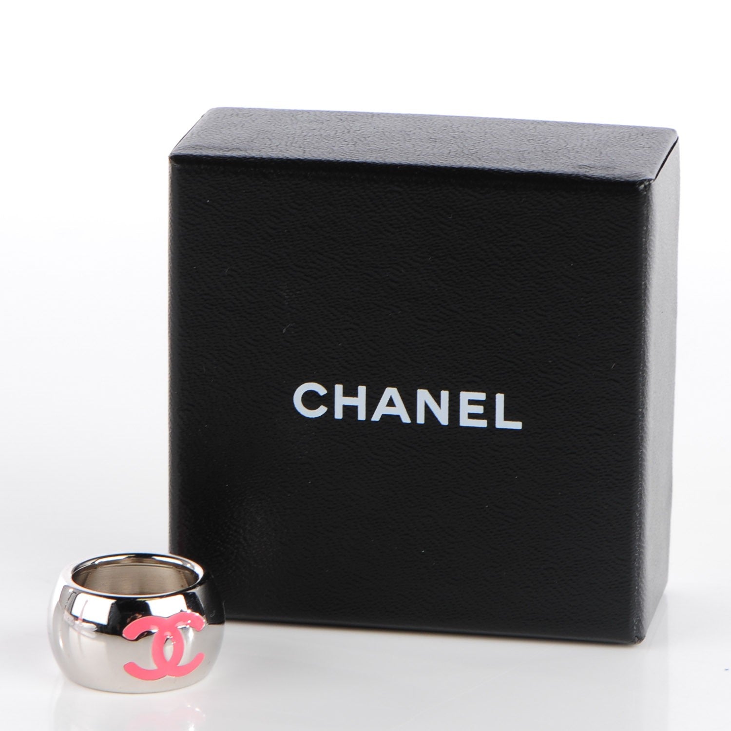 Chanel Metal Enamel Valentine CC Ring 6.5 Silver Pink 4 of 4